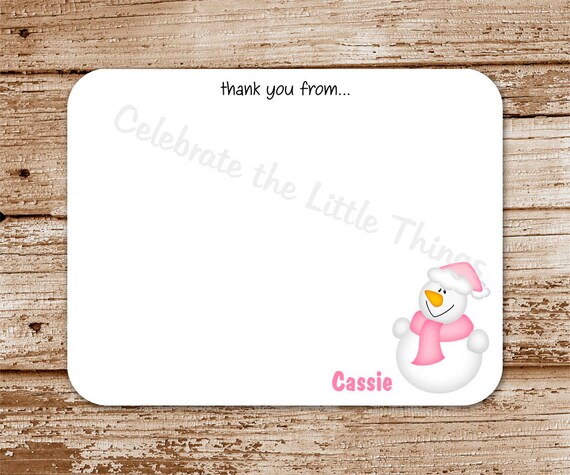 Set of 12 / Snowman Flat Note Cards / Personalized / Thank You / Girl Il_570xn