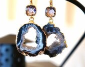 Shimmer Starry Night Geode Druzy Earring - Black - Agate Geode - Geode Earrings - Druzy - VintagePinch
