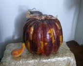 Thanksgiving Pumpkin with Fall Leaf Pattern, Textured Feel and Whimsical Ribbon Leaves - ABowForMama
