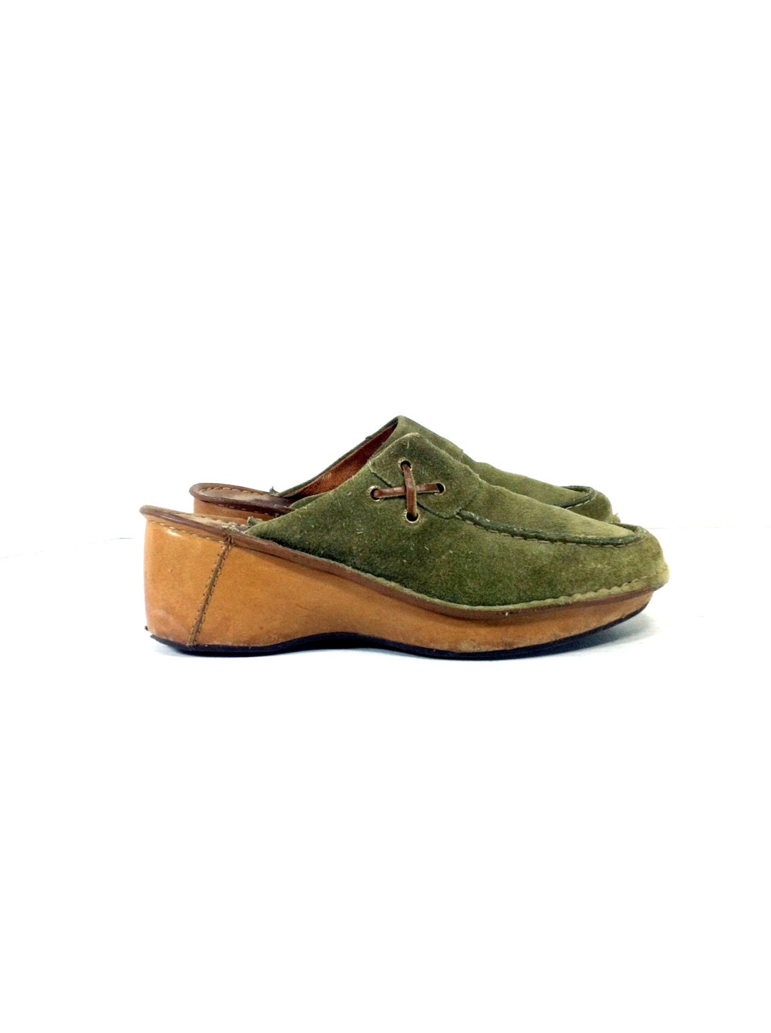 green leather mules