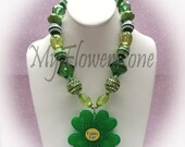 Chunky necklace Green Clover Chunky Necklace - Green Gumball Beads Necklace - BubbleGum Necklace - Girls jewelry - St Patrick's day necklace - MyFlowerZone