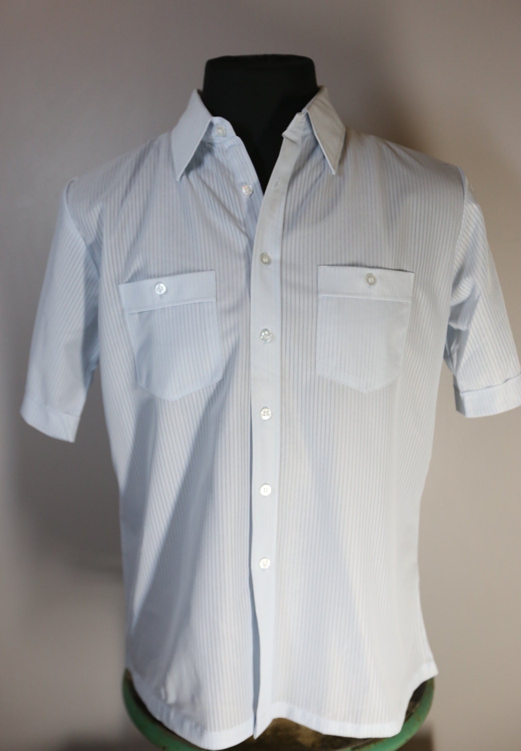 1970's Sea Aire Light Blue Polyester Short Sleeve Mens Shirt