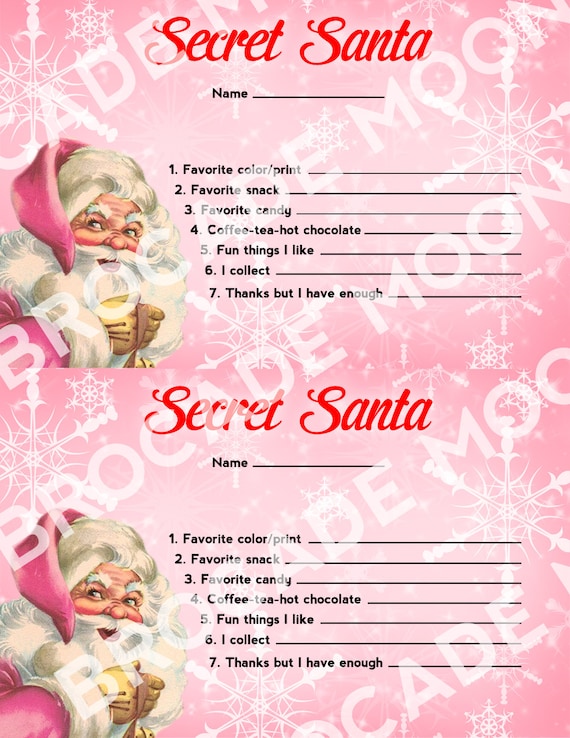 Secret Santa Questionnaire Form Pdf