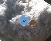 Princess Necklace - Hand Stamped Sterling Silver Initial Necklace with Swarovski Birthstone Charm 14" or 16" - HARLEYStripes