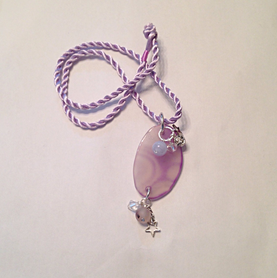 Lavender Love Agate Pendant on Silk Necklace - SoteloStones