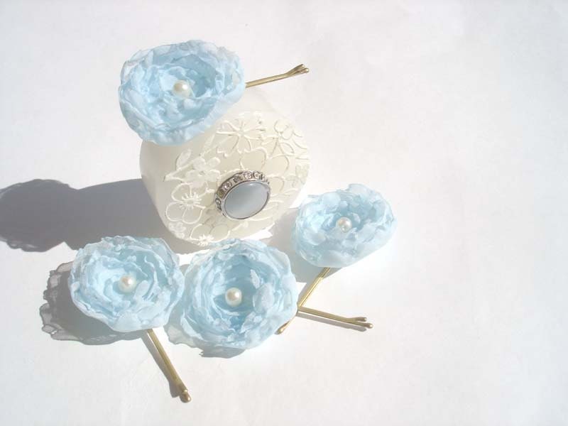 Light Blue Wedding Head Piece, Flower Hair Pins,  Something Blue, Wedding Hair Accessories - MBrides