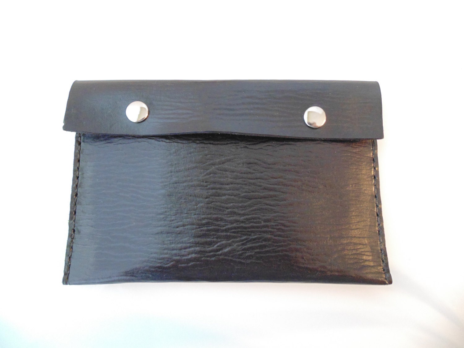 Black leather pouch, clutch wallet for men or women, double snap closure - McCartyCustomLeather