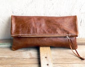 Leather Oversize Clutch Purse Fold Over Pouch  handmade bag - FeralEmpire