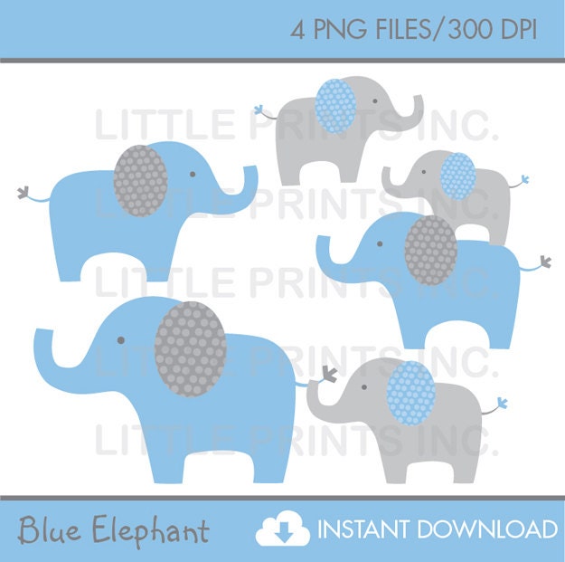 Blue Elephant Clip Art INSTANT DOWNLOAD Il_570xn