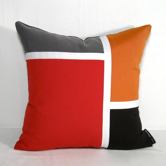 Color Block Pillow Cover Outdoor Indoor Red Brown by Mazizmuse