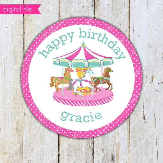 Pink Carousel - CUSTOM Printable Party Tags - DIY Cupake Toppers - Custom Carousel Party Printables, You Print Il_570xn
