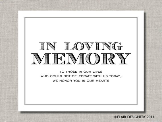 in loving memory 8 x 10 wedding poster or table sign by in loving memory 8 x 10 wedding poster or table sign by