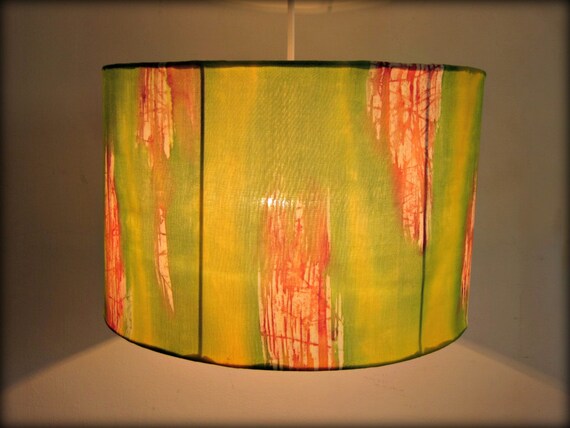 Lamp shade Yellow Green Hand Painted Silk by HaniH on Etsy