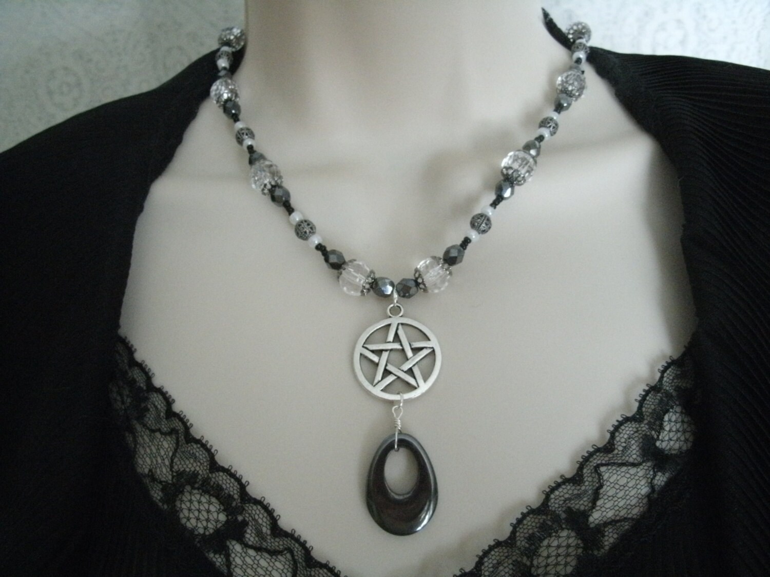 Hematite Pentacle Necklace Wiccan Jewelry Pagan By Sheekydoodle