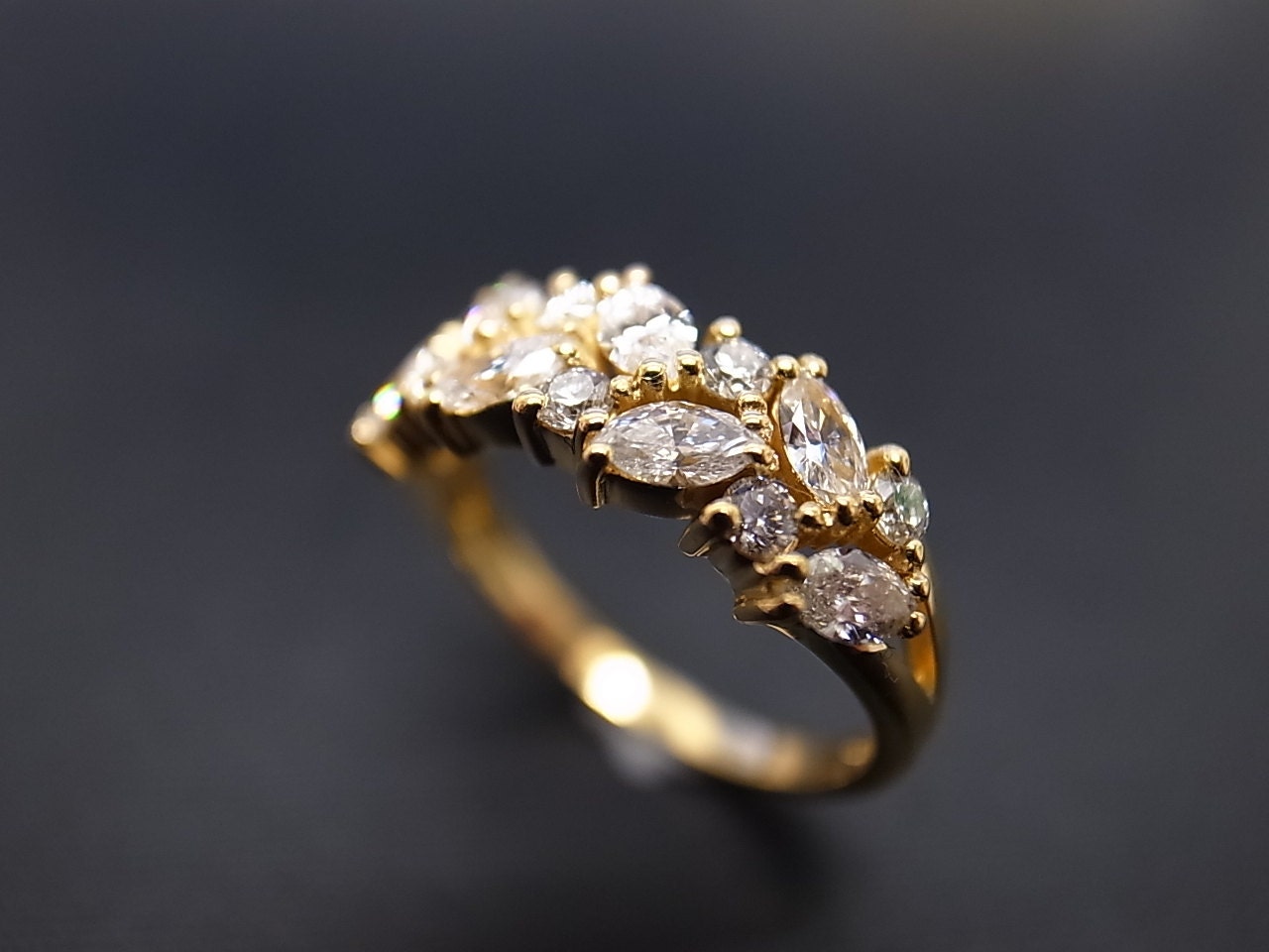 Marquise Diamond Wedding Ring in 14K Yellow Gold by