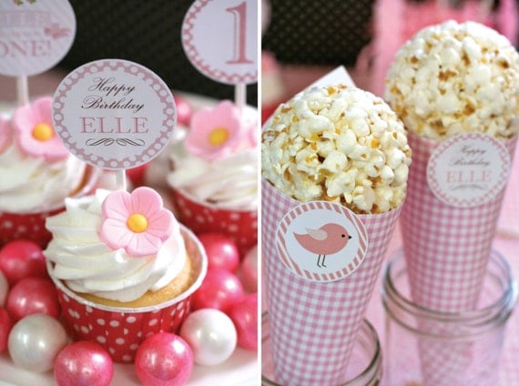 DIY, Pink Bird CUPCAKE TOPPERS Il_570xn