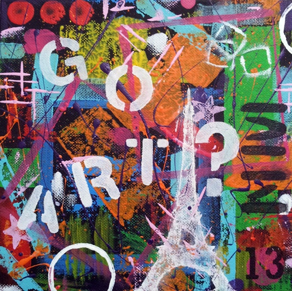 GOT ART?, Original Abstract Art, Urban Art, 8x8 Canvas Panel, Acrylic Painting, Wall Art Decor, Eiffel Tower, Artwork - NatsExoticCreations