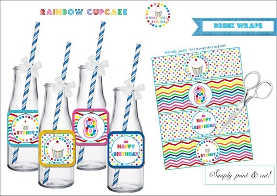 RAINBOW CUPCAKE DRINK Wraps ~ Custom Printable ~ Bella Bella Studios Il_570xn