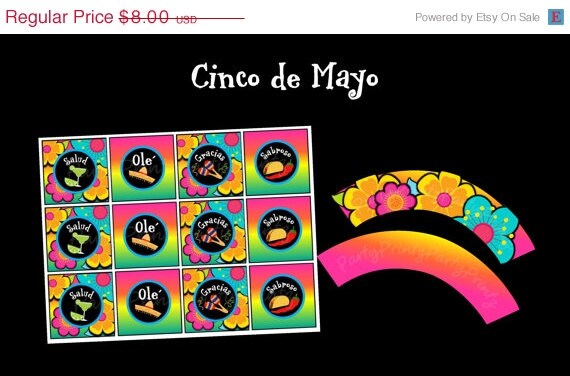 SALE INSTANT DOWNLOAD - Printable - Cinco de Mayo Cupcake Toppers & Wrappers Set Il_570xn