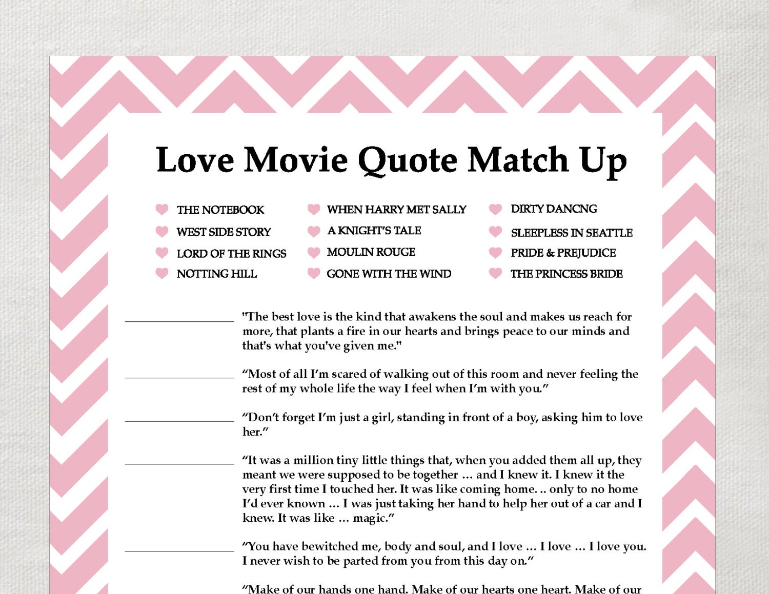 Movie Love Quotes Game