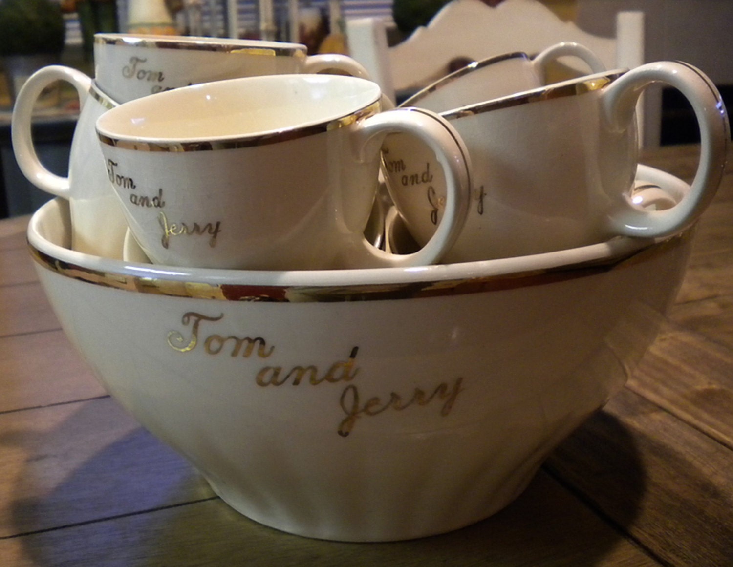 Tom and Jerry Punch Bowl Set with 14 Mugs by KarenMaryButterfly