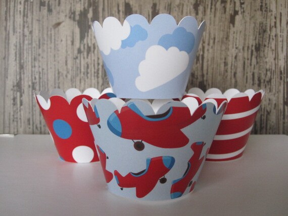 12 Airplane Cupcake Wrappers Standard Size Il_570xn