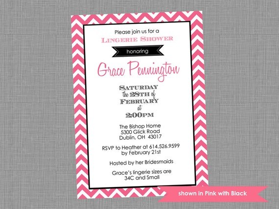 Lingerie Shower Invitation - Printable Shower Themed Chevron Invitation - Colors and Text Customizable Il_570xn