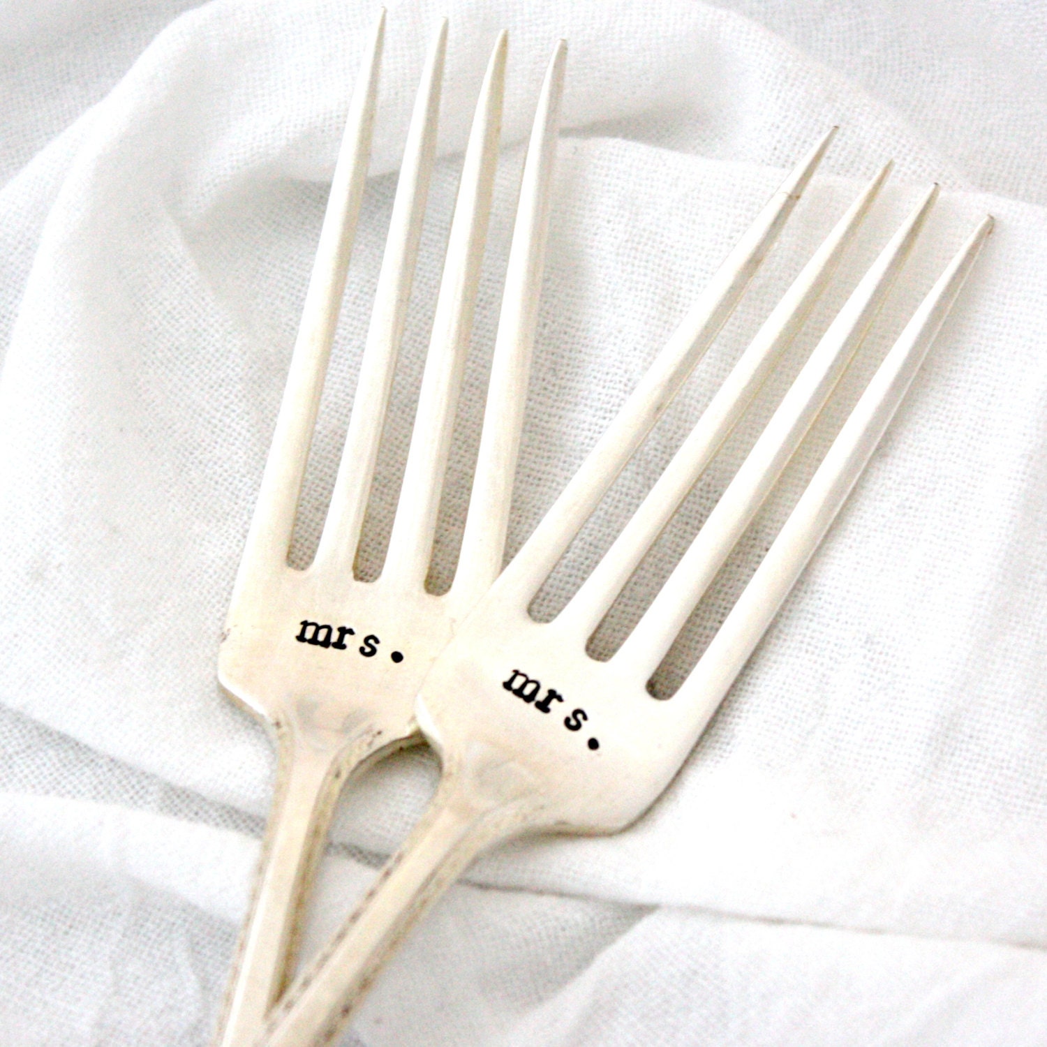 Same Sex Mrs And Mrs Wedding Forks Hand By Milkandhoneyluxuries