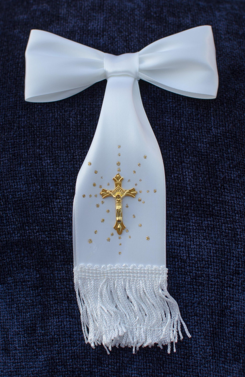 Items similar to Boy First Communion Arm Bow Ribbon with Cross on Etsy