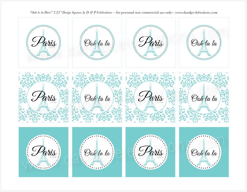 Paris Design Squares Aqua Instant Download DIY Printable Page Il_570xn