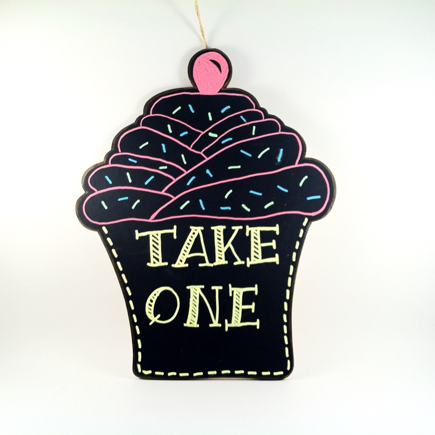 Items similar to Large Chalkboard Hanging Cupcake Sign Stained Wood