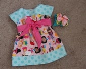 Colorful Super Kids Dress with Sash and m2m (matching) Hair Bow....Hot Pink, Aqua Polka Dots, Sizes 6, 12, 18 months, 2T, 3T, 4T, 5, 6, 7, 8 - JustSewStinkinCute