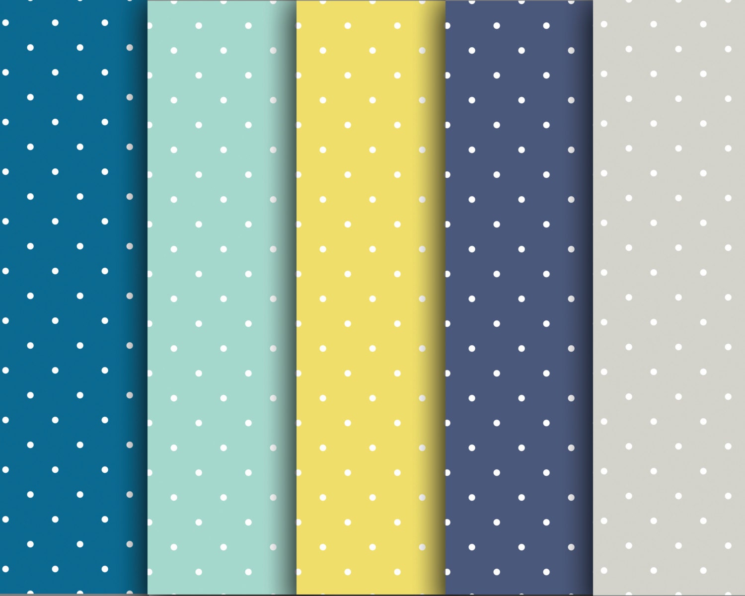 Digital Scrapbook Paper Pack // Cool Polka Dots // Blue, Yellow, Green and Gray // jpeg files // 300 DPI // Instant Download Il_570xn