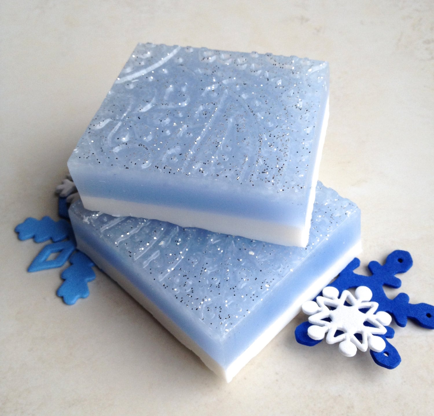 First Frost Winter Soap Bar, Glycerin Soap, Fresh Air, Spring Water Ice, Heliotrope Soap, Holiday Soap, Blue Glitter - LovelyBody