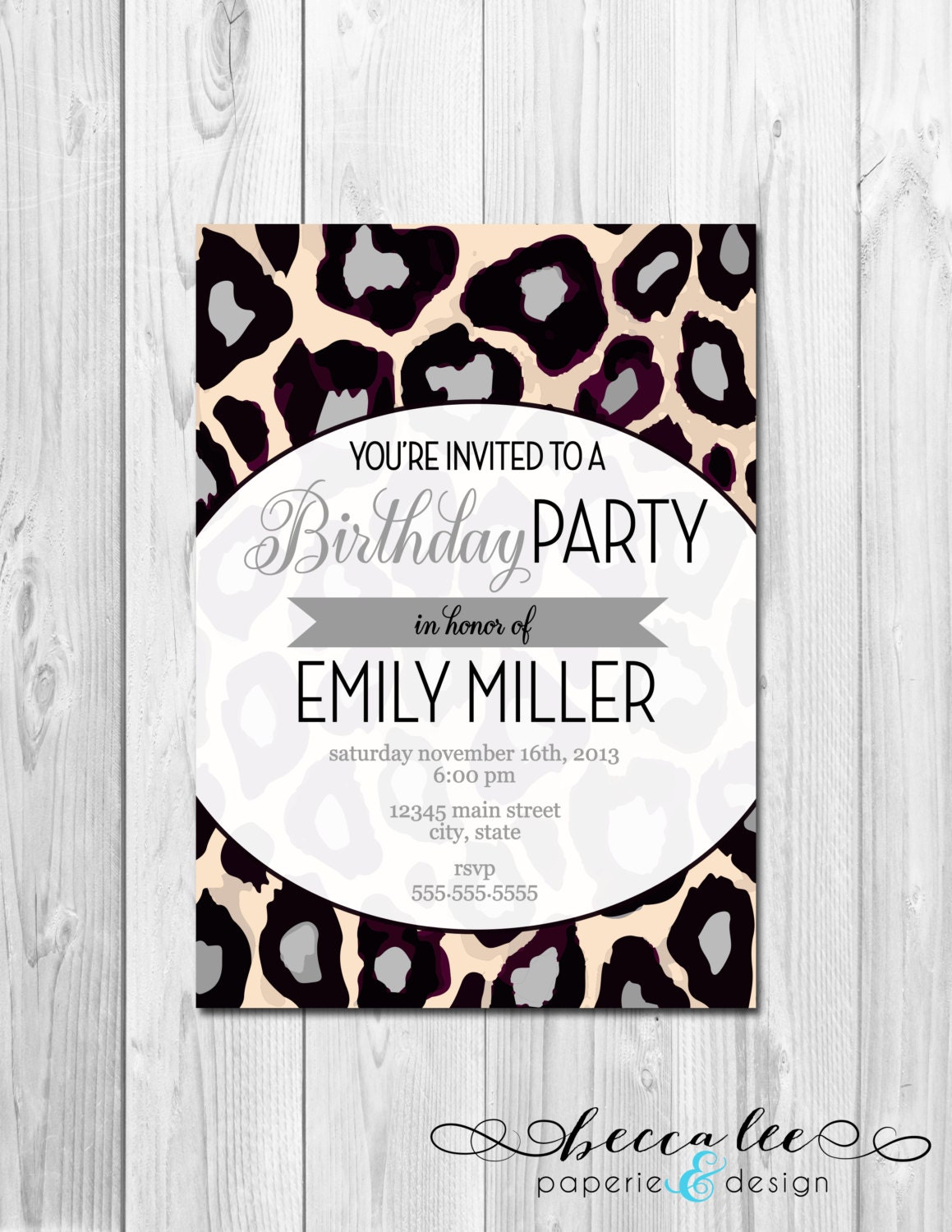 Animal Print Birthday Invitation - Circle Cutout - Snow Leopard Print - DIY - Printable Il_570xn