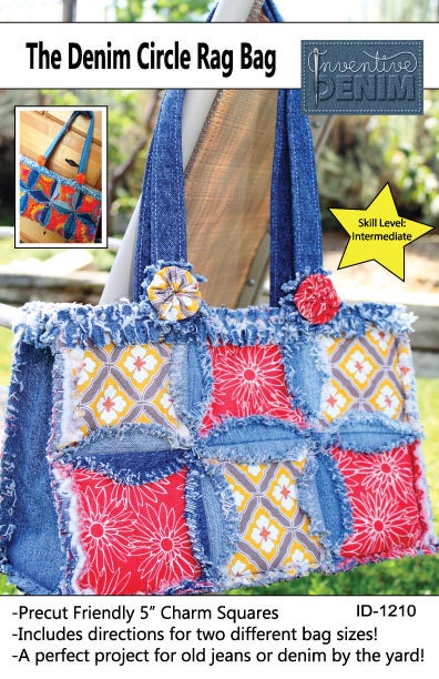 PURSE PATTERN Denim Circle Rag BAG made with Recycled Jeans