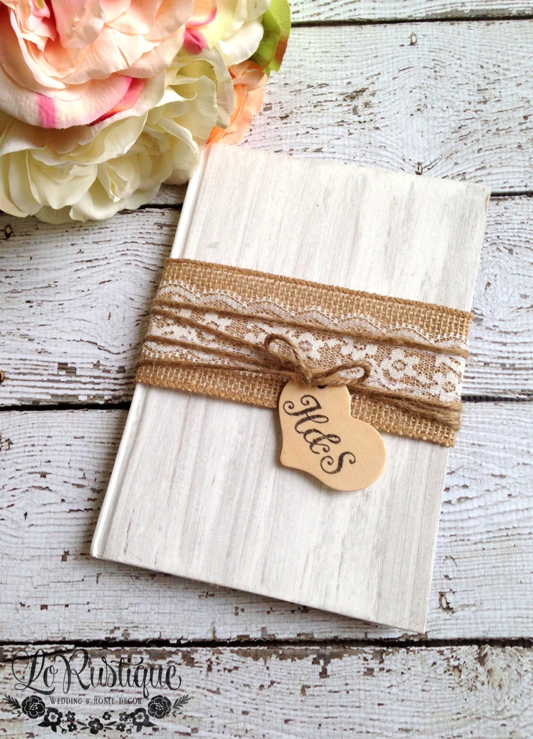 Burlap Wedding Guest Book - Personalized, Coutry Wedding, Rustic Wedding Book, Burlap and Lace