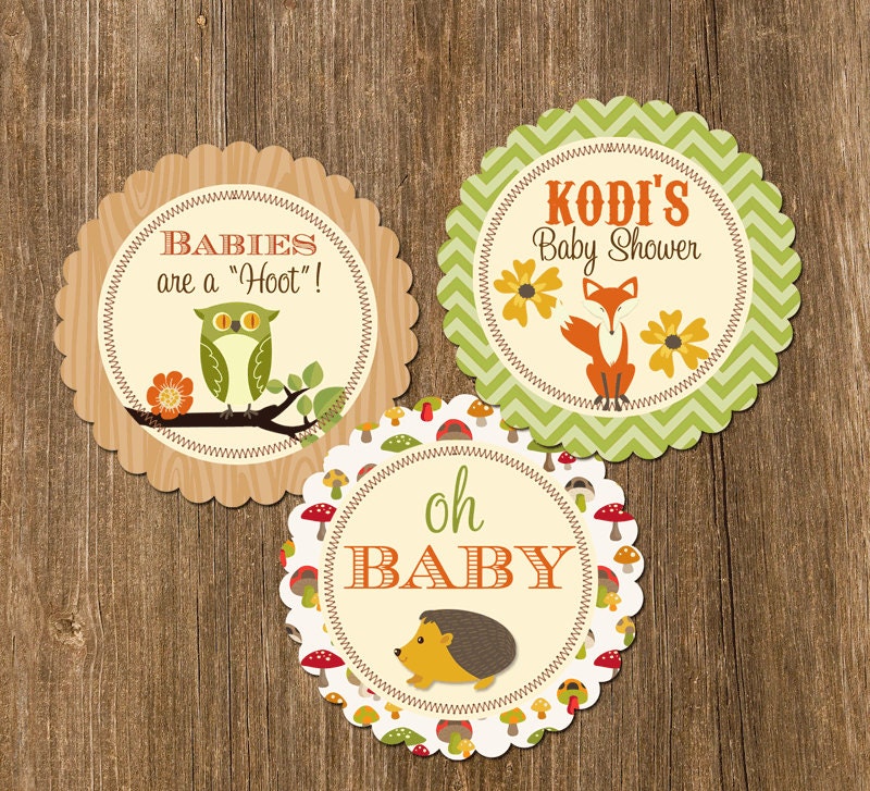 Fall Woodland Animals Baby Shower Party Rounds Cupcake Toppers- Printable Il_570xn