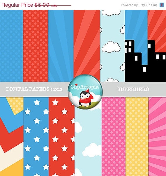 ON SALE Superhero Digital Papers Pack Great for Scrapbooking, Making Cards, Tags and Invitations / INSTANT Download Il_570xn