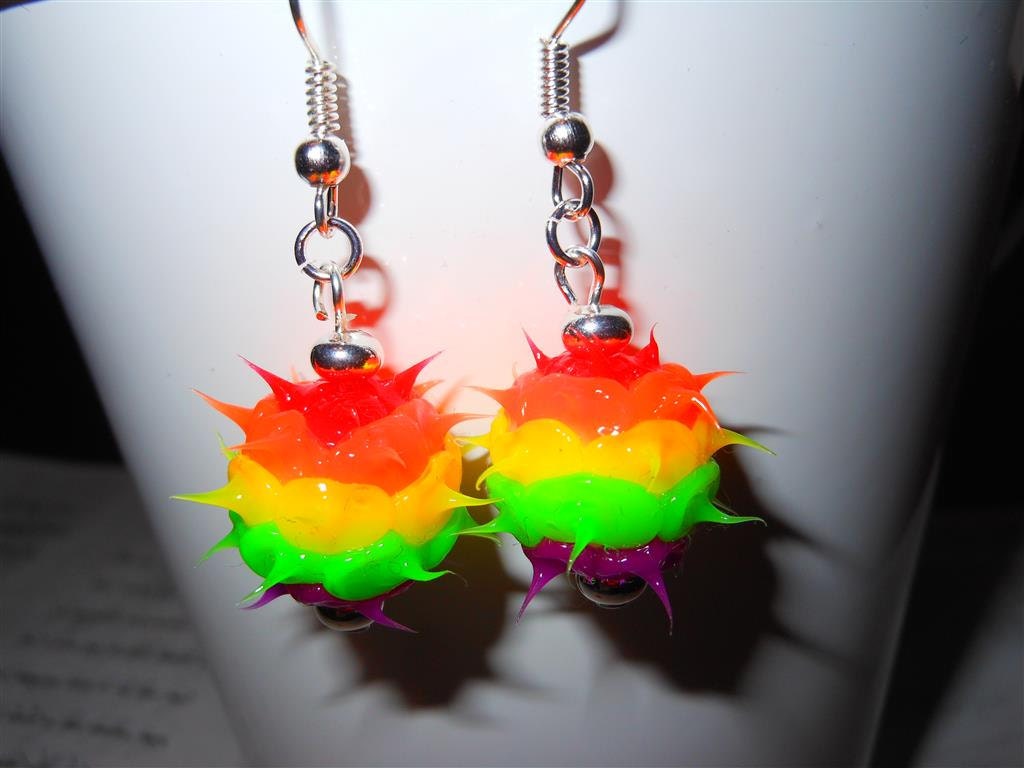 Rainbow rubber spike earrings rubber spiky by FantasticFrippery