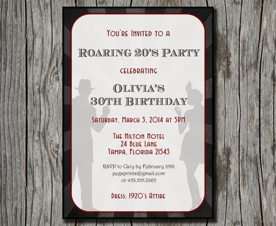 Roaring 20s Invitation 1920s Birthday Invite by PegsPrints