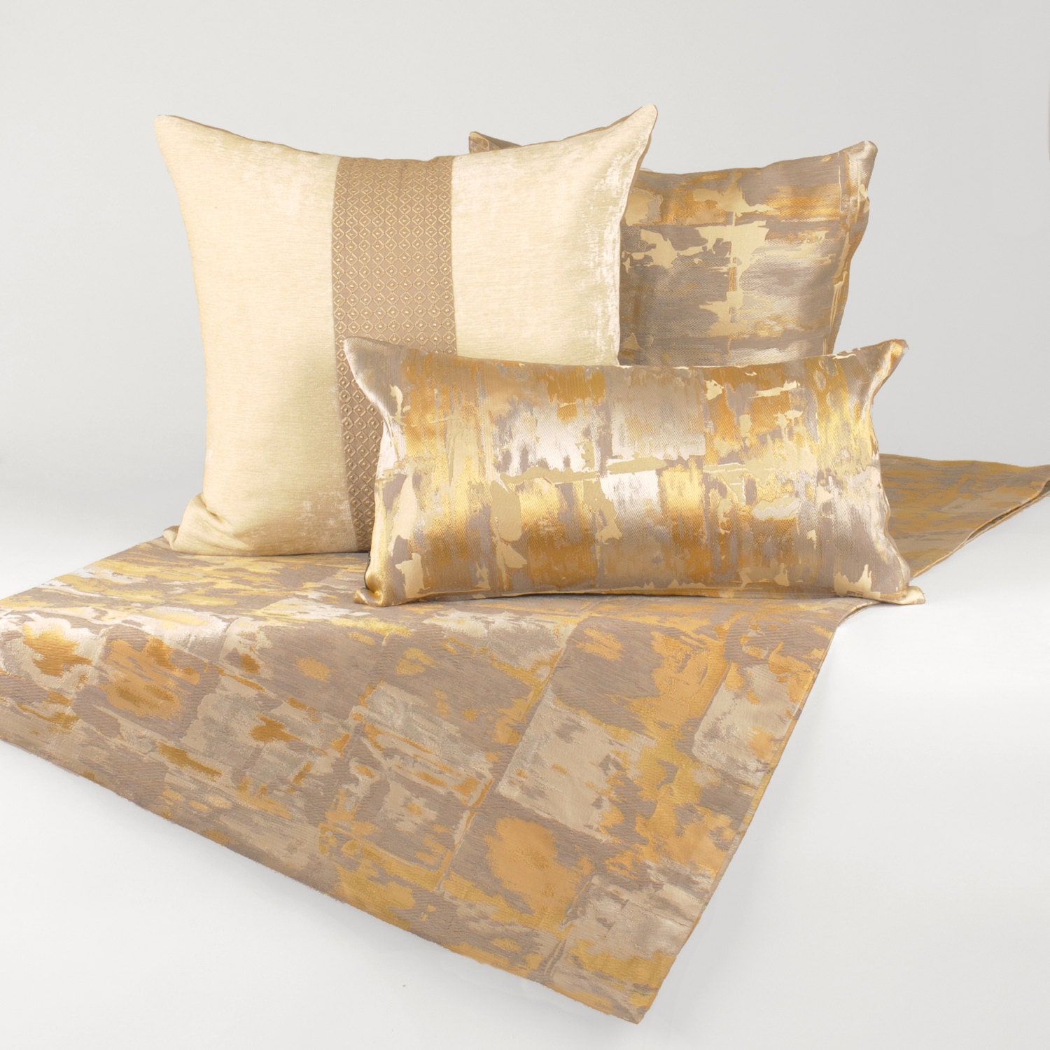 Designer Bed Runner in Grey with Gold Accents by Fabrinique