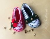 Crochet Patterns * Christmas * Candy Cane Shoes * Babies and Toddlers * Instant Download Pattern # 445 * Easy * Jingle Bells * - nuttypatterns