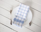 Linen cotton kitchen 2  tea towels -Cottage chic  White blue tartan dish towels - LinenHomeShop