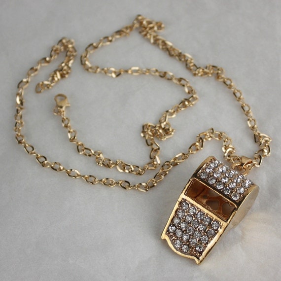 Rhinestone Whistle Pendant Necklace by CassisViolette on Etsy