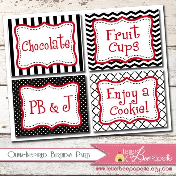 Olivia-Inspired Food Tents / Labels - DIY Printable Party Decorations - Choose Your Colors - Girls Birthday Parties Il_570xn