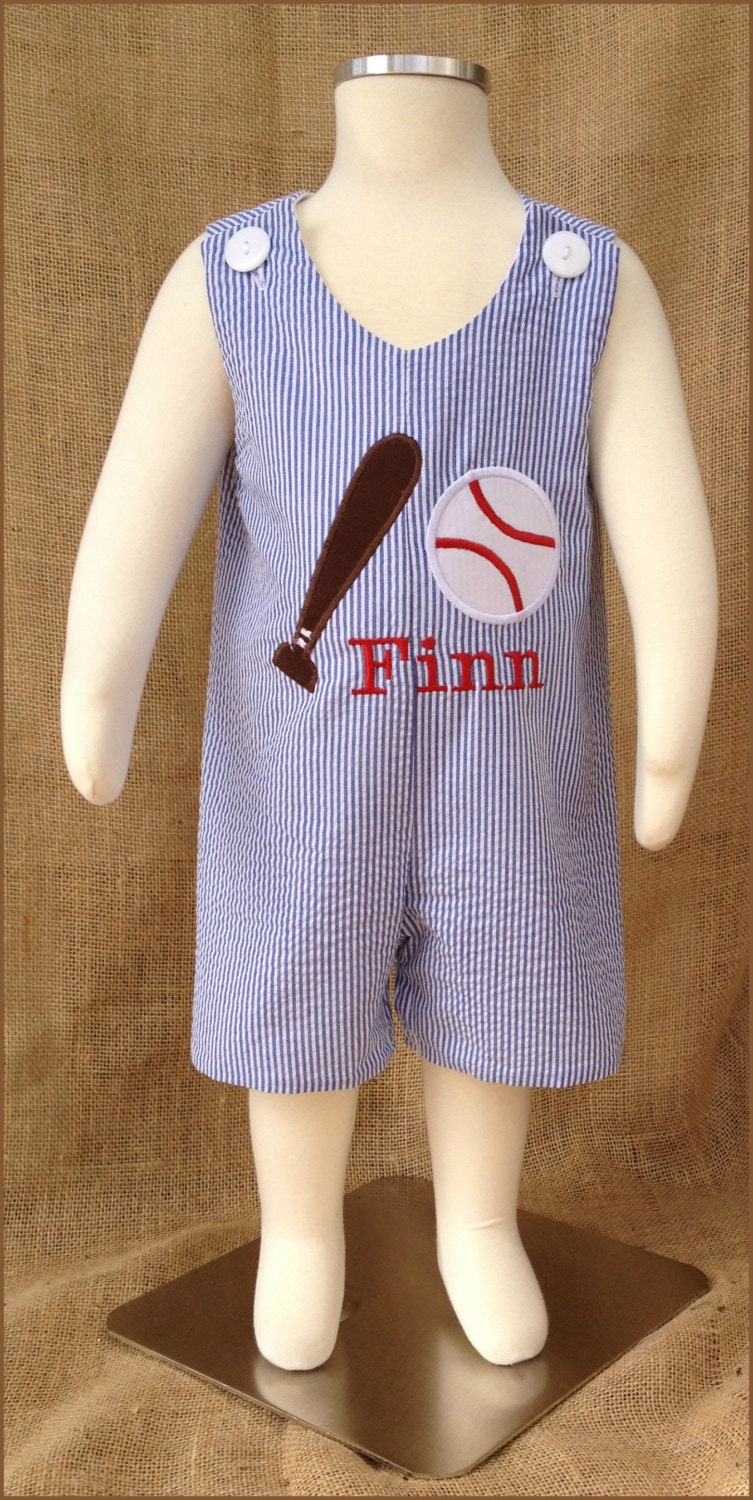 Baseball themed Jon Jon romper outfit Personalized by HeartTugzs