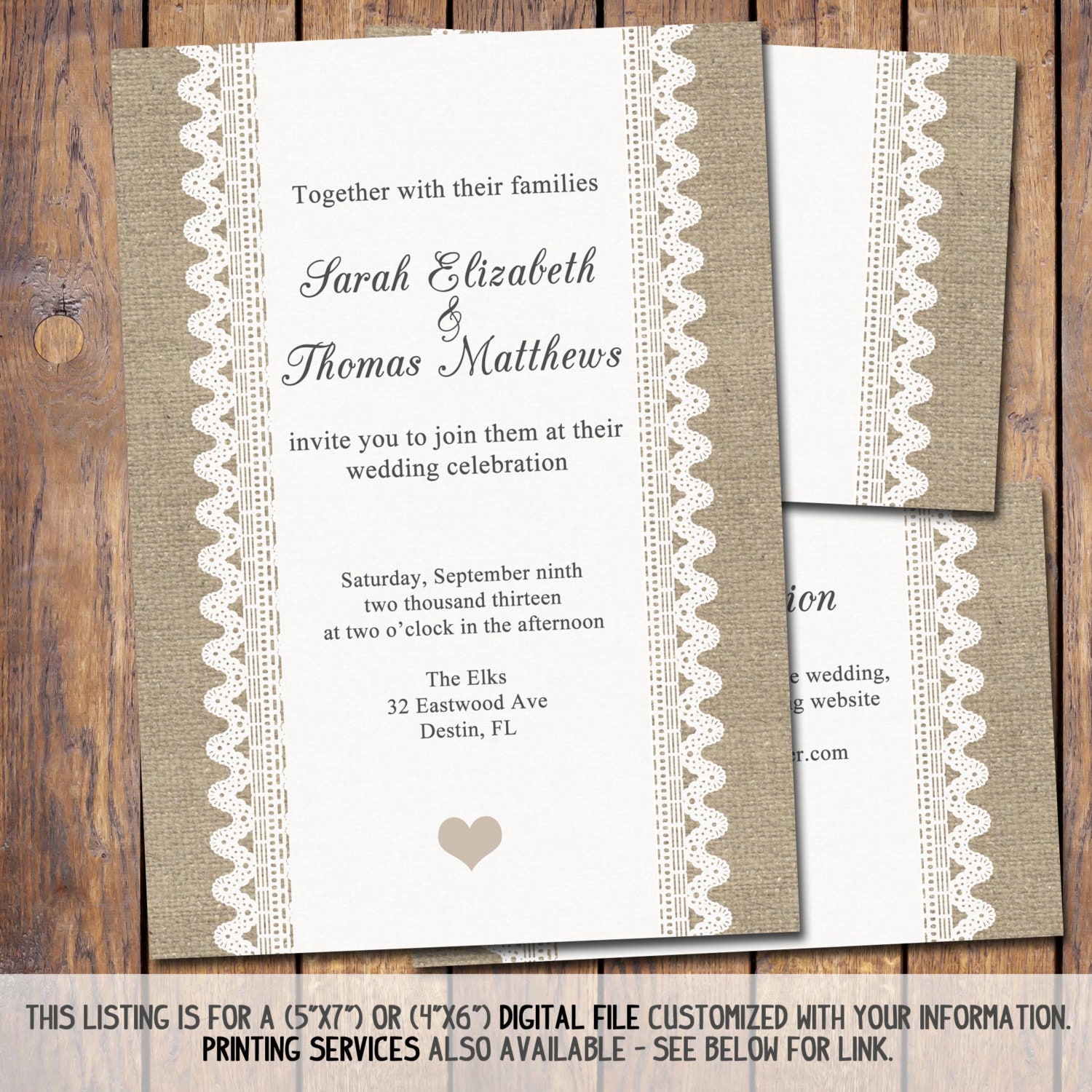 Items Similar To Burlap And Lace Wedding Invitation 5x7 Wedding