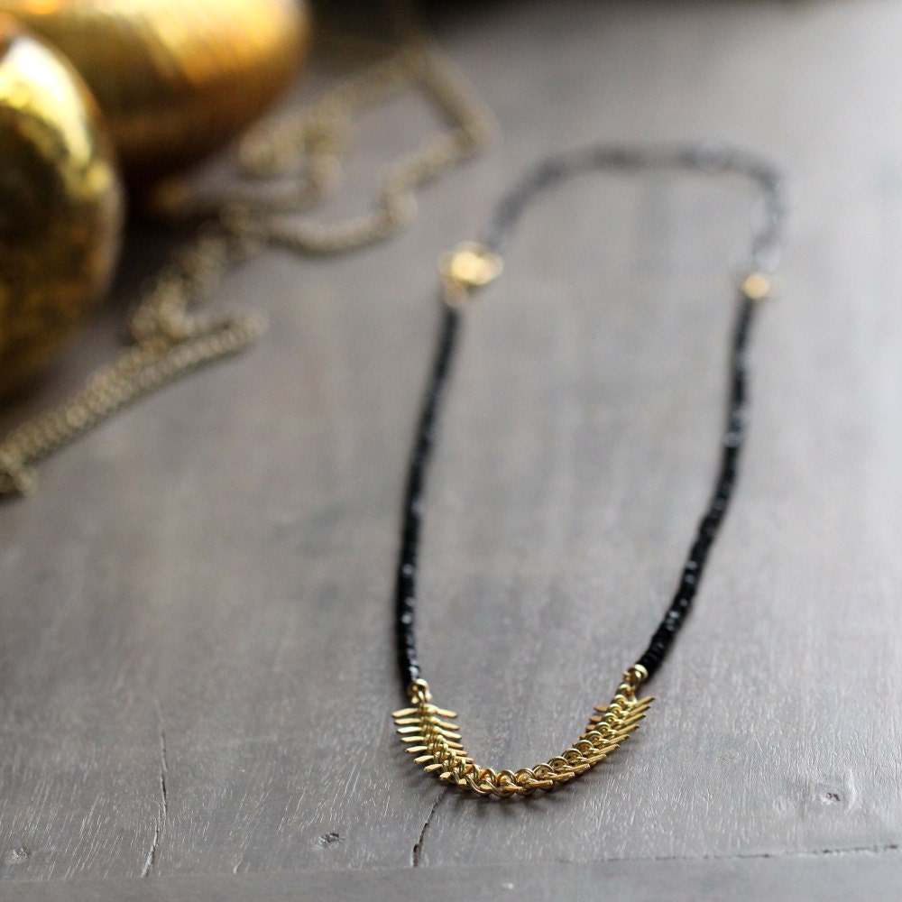 Black Spinel Necklace - Black and Gold, Mixed Metal, Modern Gemstone Jewelry, with Free Shipping - ArtiqueBoutiqueShop