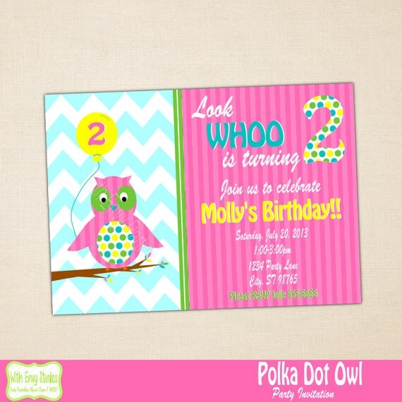 Owl Birthday Party Invitation, Owl Digital Party Invitation, Printable Girl Owl Birthday Invitation Il_570xn